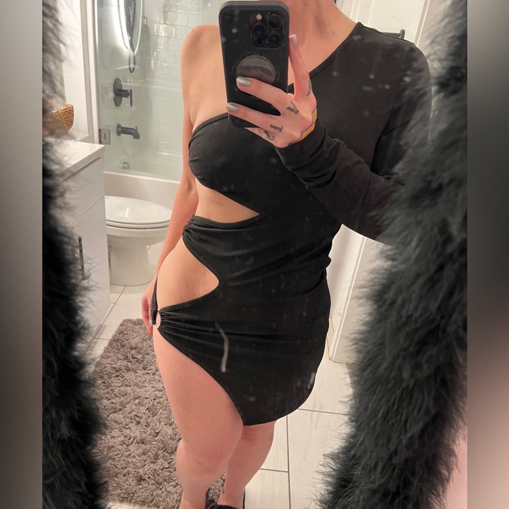 Cut out black mini dress